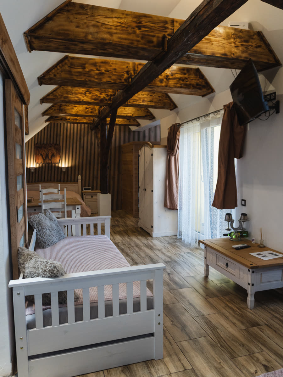 Apartmán s dřevěnými trámy